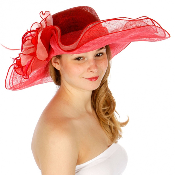 Red New Dress Formal Church Hat